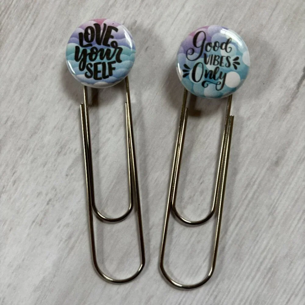 Love Yourself & Good Vibes Only Jumbo Planner Clips - Motivational Bookmark Set